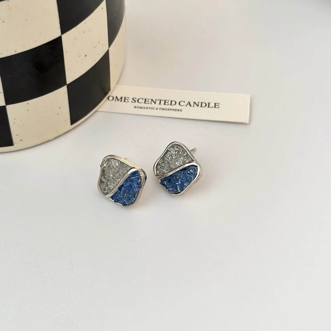 合金耳饰 F639复古蓝色小方块耳环