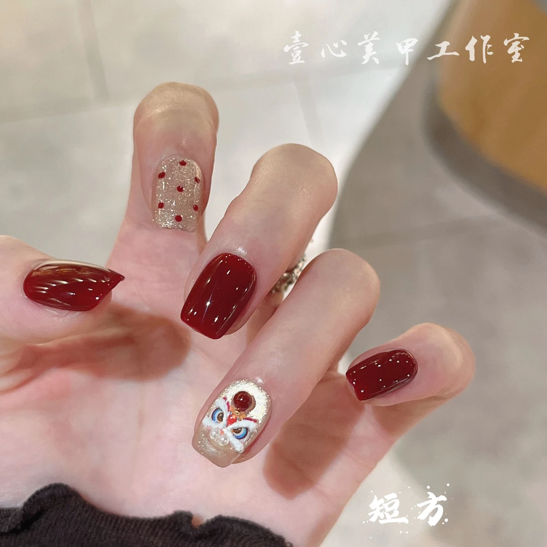 鸿运当头-壹心纯手工穿戴甲 可拆卸假指甲贴 10片装