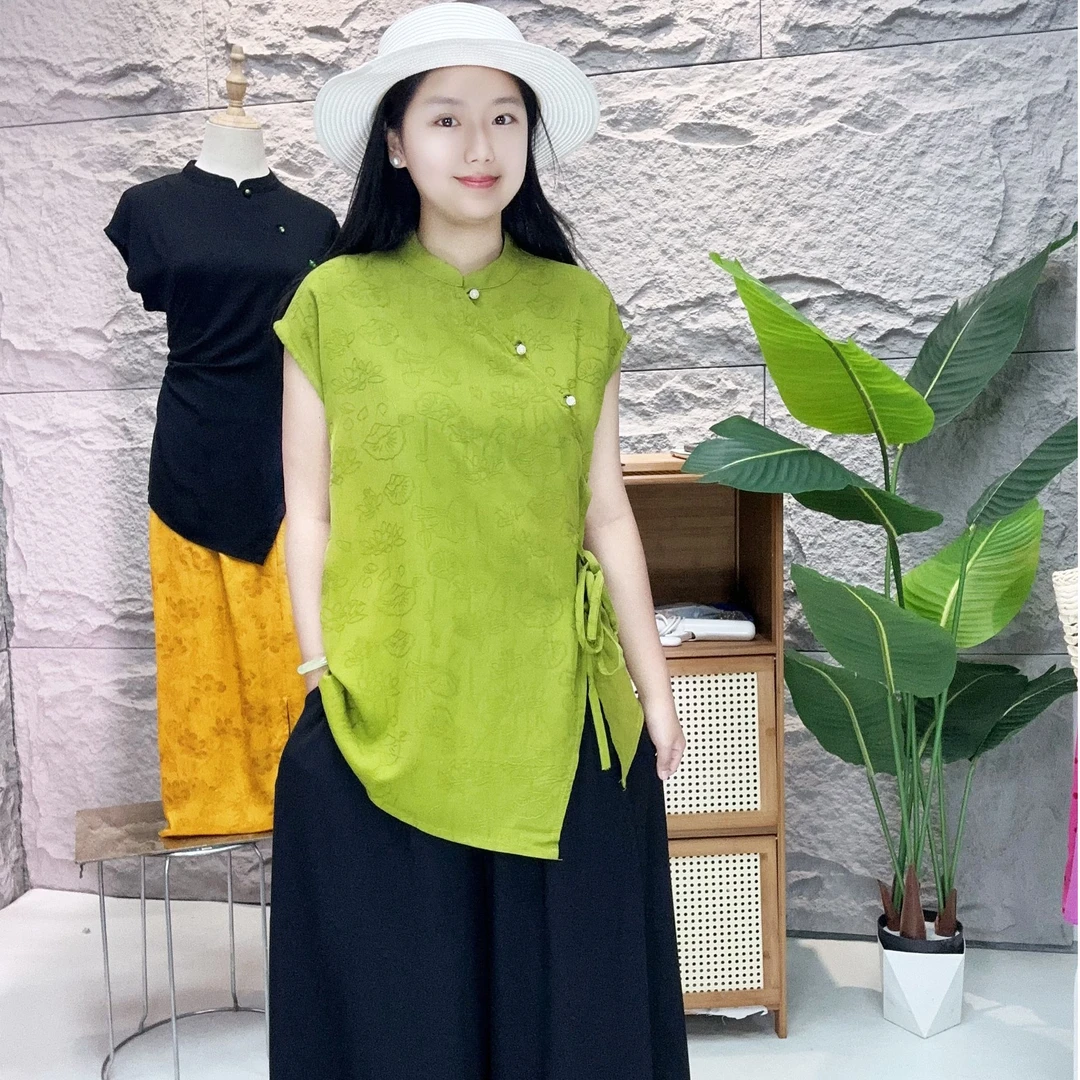 【双面提花上衣】棉绸新中式国风人造棉盘扣纯色贵气复古显瘦女装