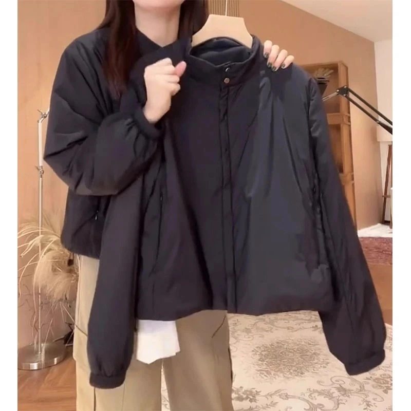 黑色立领夹克外套女装2025秋冬新款宽松简约百搭休闲短款长袖上衣