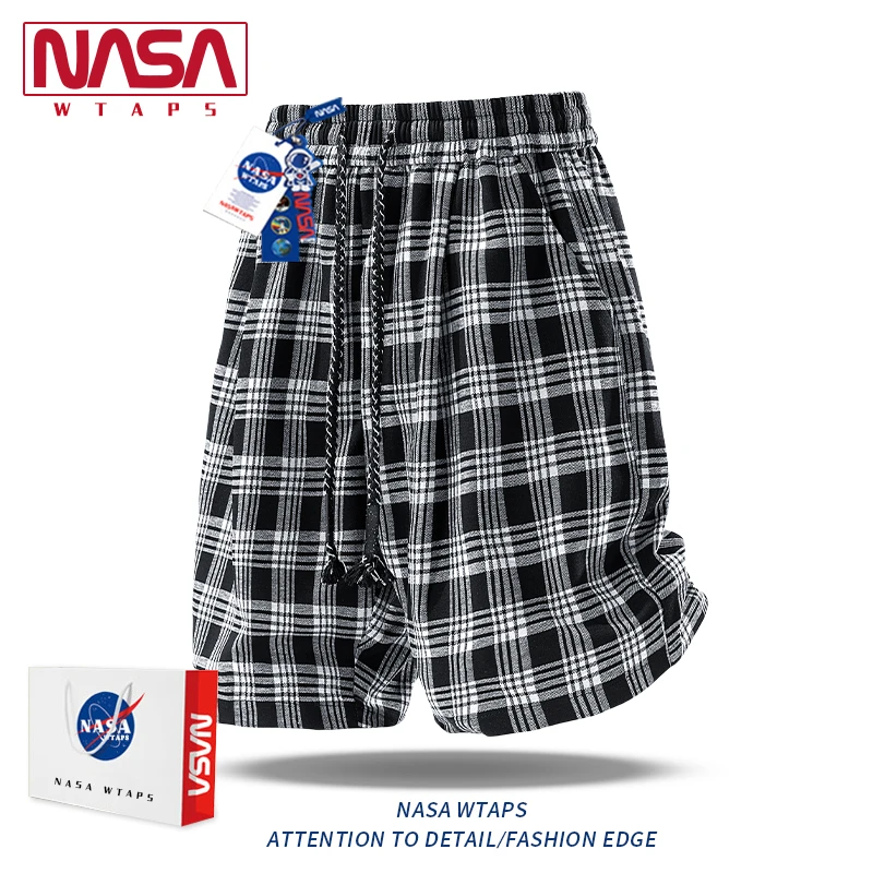 NASA WTAPS格子短裤男款大码潮流外穿中裤沙滩裤夏季薄款五分裤子
