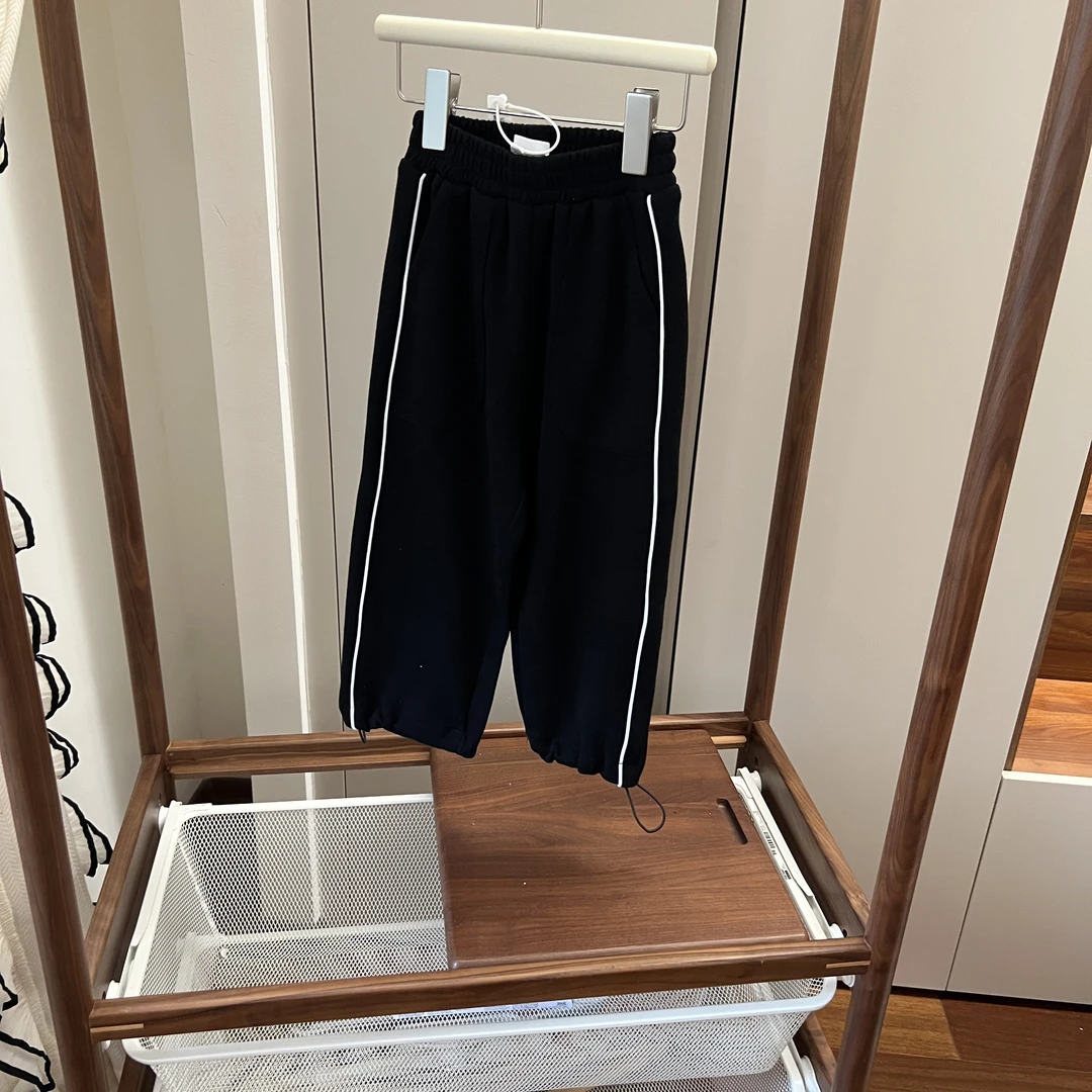 【编号R148】K6051-01-儿童 双杠束脚卫裤黑色-BC