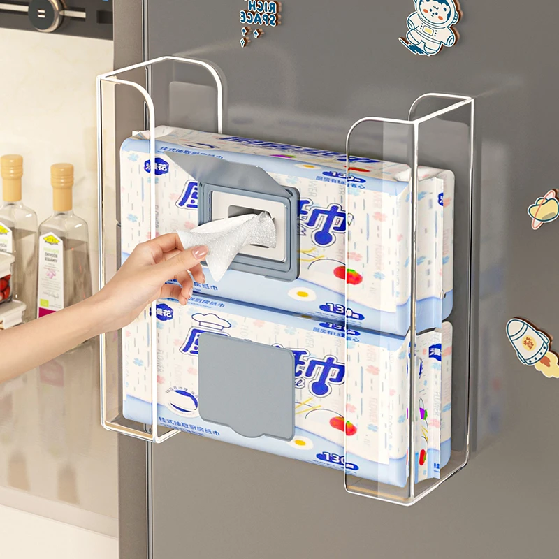 厨房纸巾收纳盒分体式亚克力湿巾置物架壁挂擦手纸巾架冰箱抽纸盒
