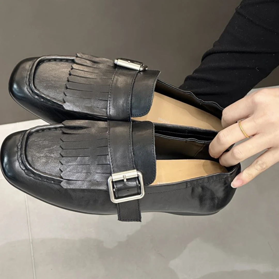 火火【灵魂软流苏】英伦风头层小牛皮乐福鞋软底女款