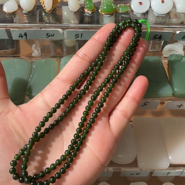 和田玉颈饰未镶嵌俄碧老坑冰底料深菠菜绿4.3mm项链活动价