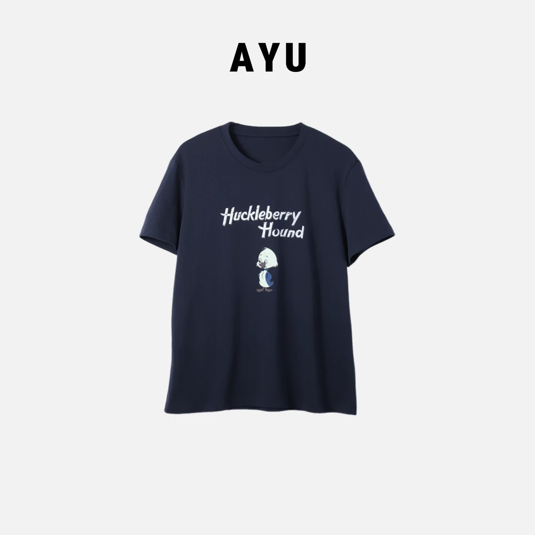 阿玉家&韩版圆领可爱卡通鸭子huckl字母印花短袖宽松休闲T恤#7145