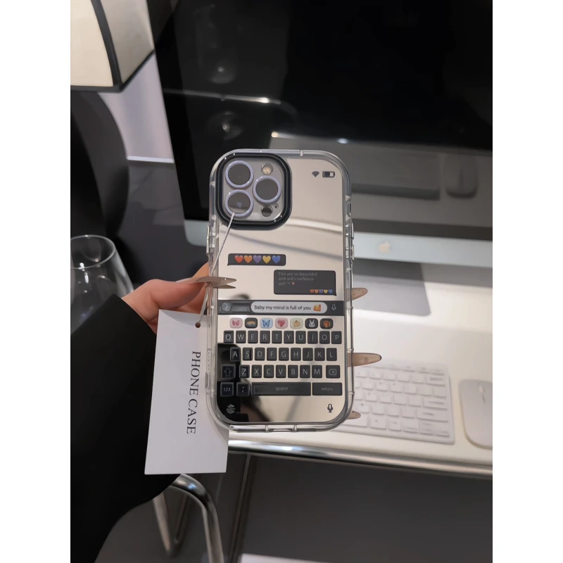 对话框键盘适用苹果17pro手机壳16pro镜面华为p60奶油oppo小米15