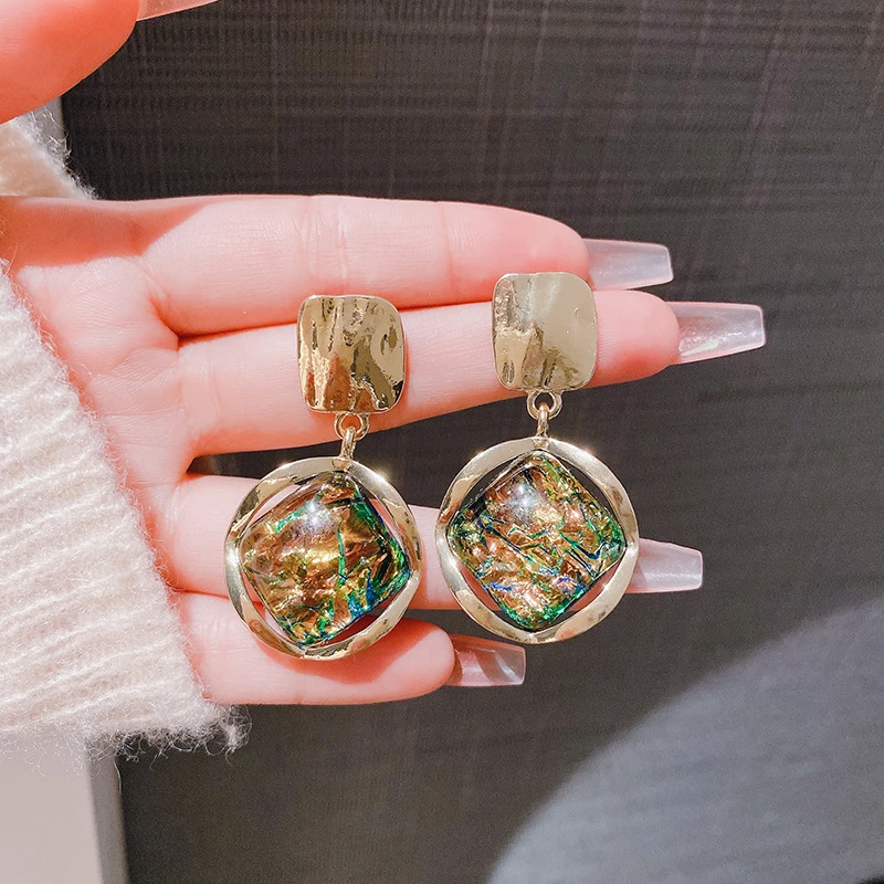 合金树脂耳饰 复古高级感菱形树脂耳环中古风时尚个性耳坠简约轻