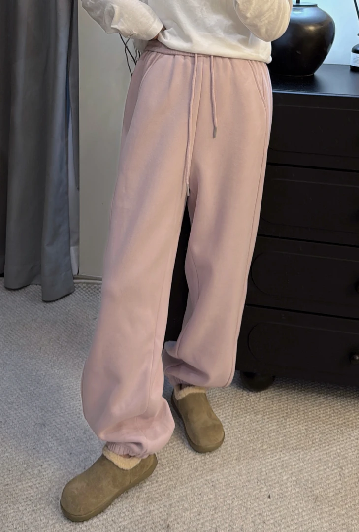 34163 小CC时尚穿搭2025冬季新款韩版高腰加厚多巴胺束脚哈伦裤