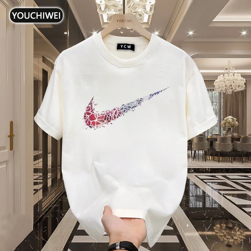 优驰威纯棉潮牌重磅短袖圆领T恤打勾印花潮流休闲ins百搭上衣t恤