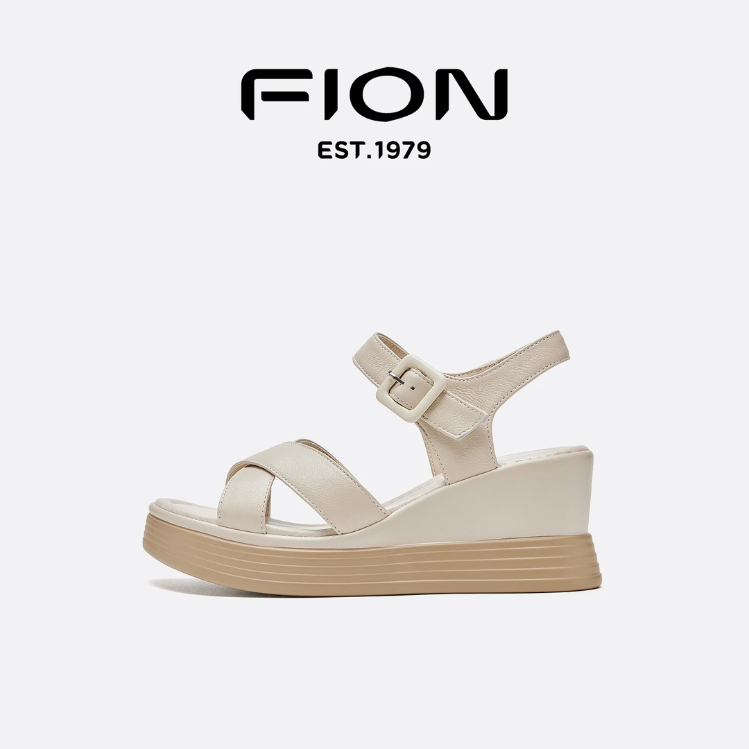 Fion/菲安妮2025夏季新款时尚休闲厚底半拖女鞋百搭防滑平底坡跟