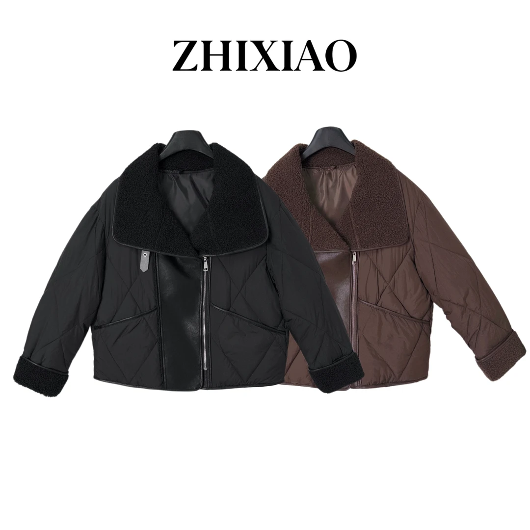 【ZHIXIAO】秋冬新款：翻领拼接棉服2922