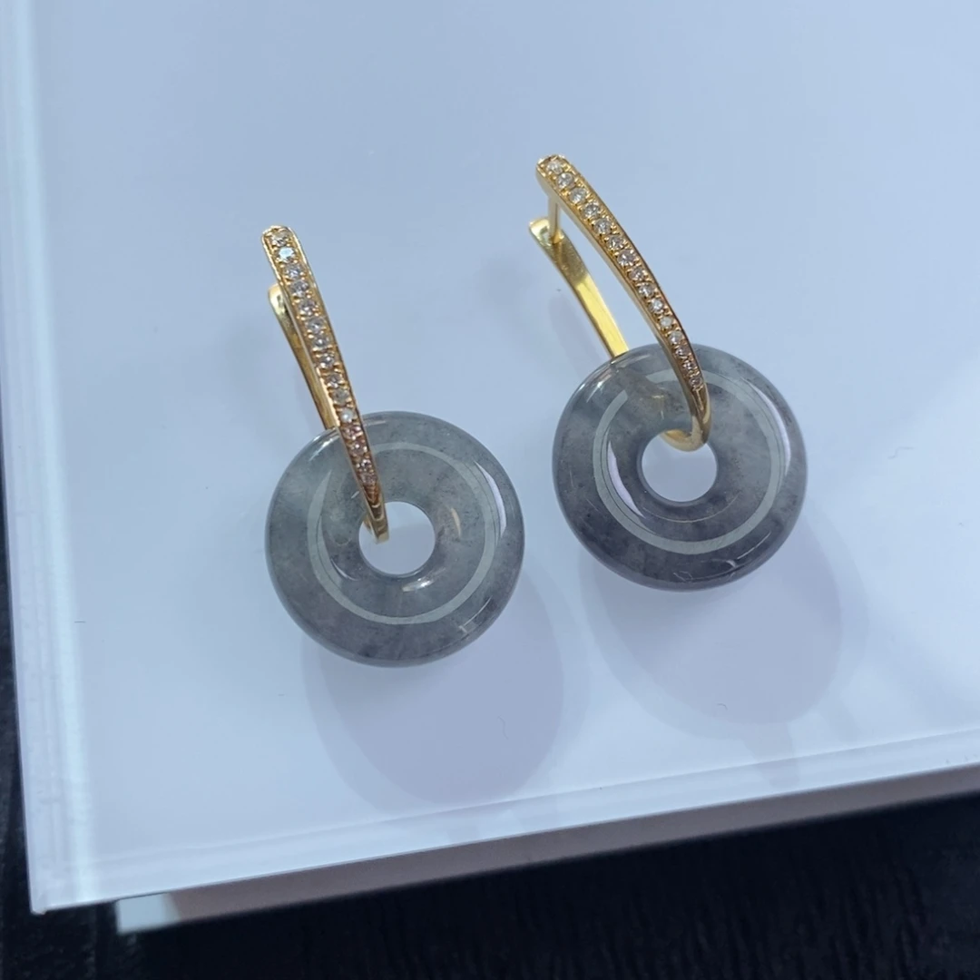 翡翠18K金镶嵌耳饰耳包➕甜甜圈