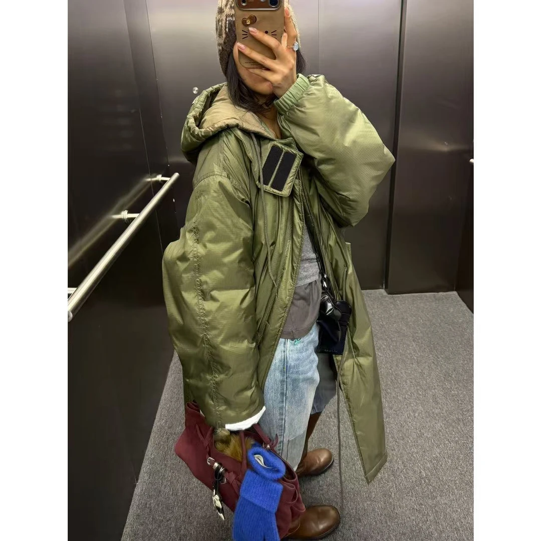 私服大漂亮棉衣！加厚保暖小众长款抽绳棉衣充棉式蓬蓬连帽棉服