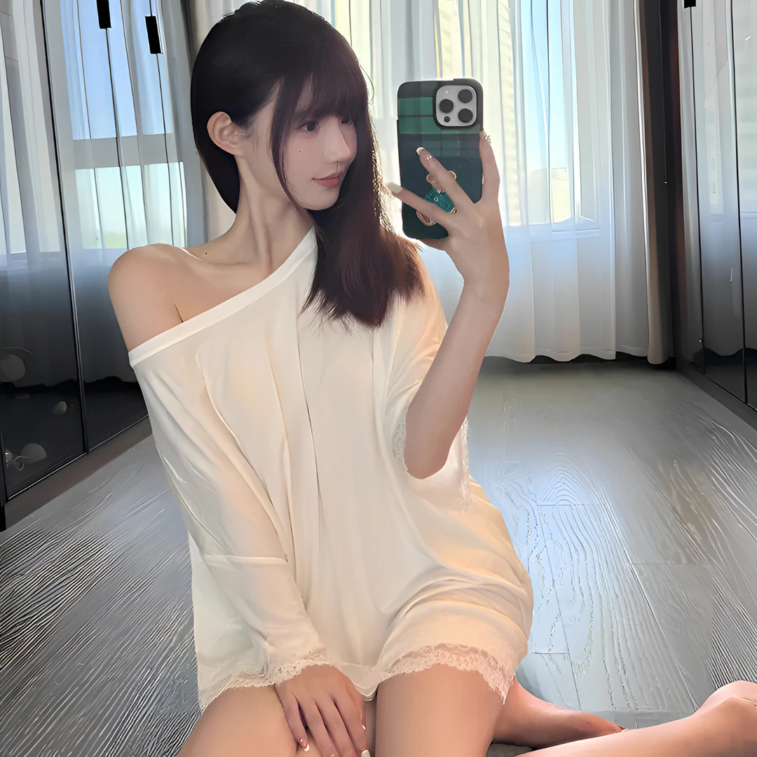 白月光纯欲风蕾丝斜肩美背睡衣女家居服套装睡衣女款爆款2025新款