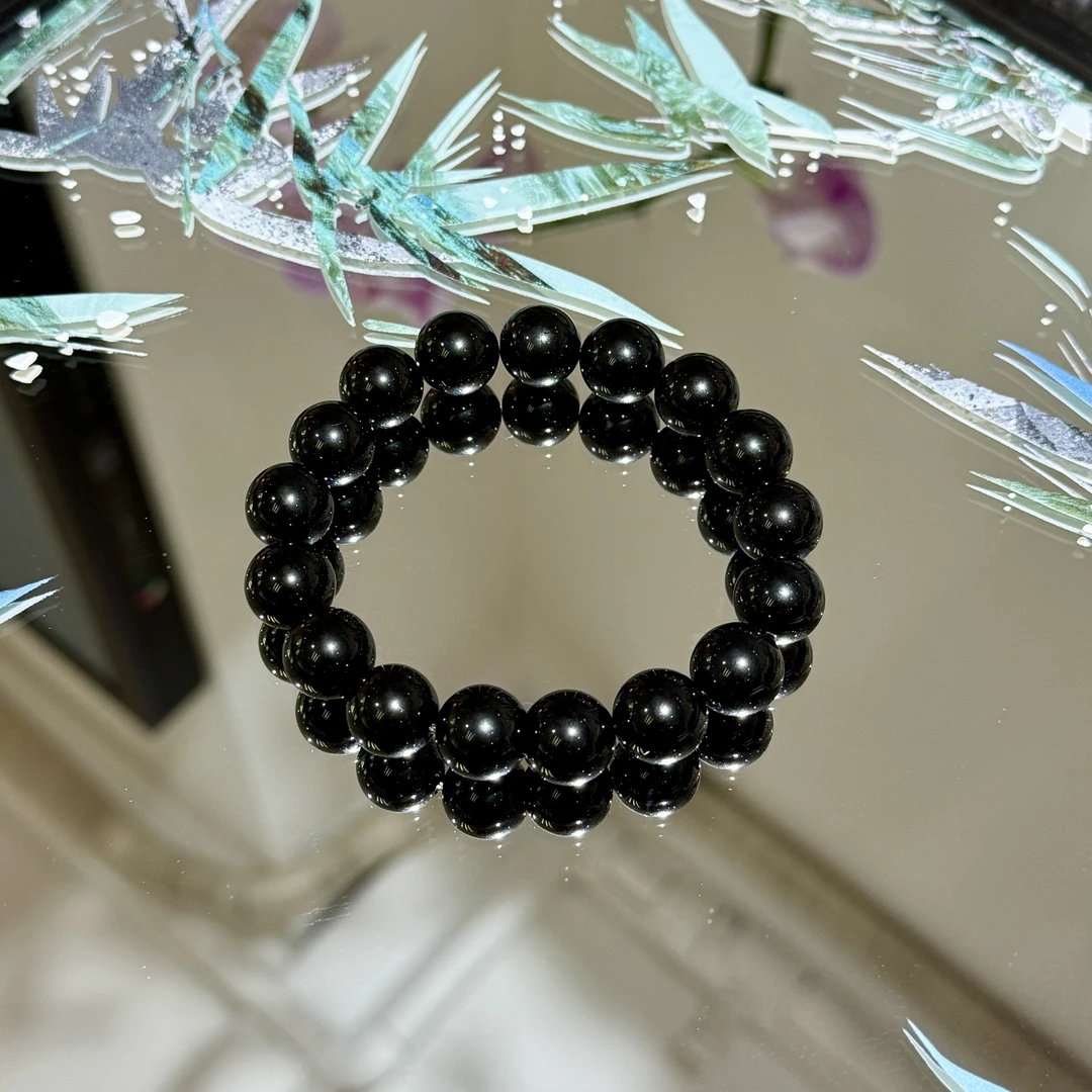 静月 12mm 天然黑曜石素圈手串