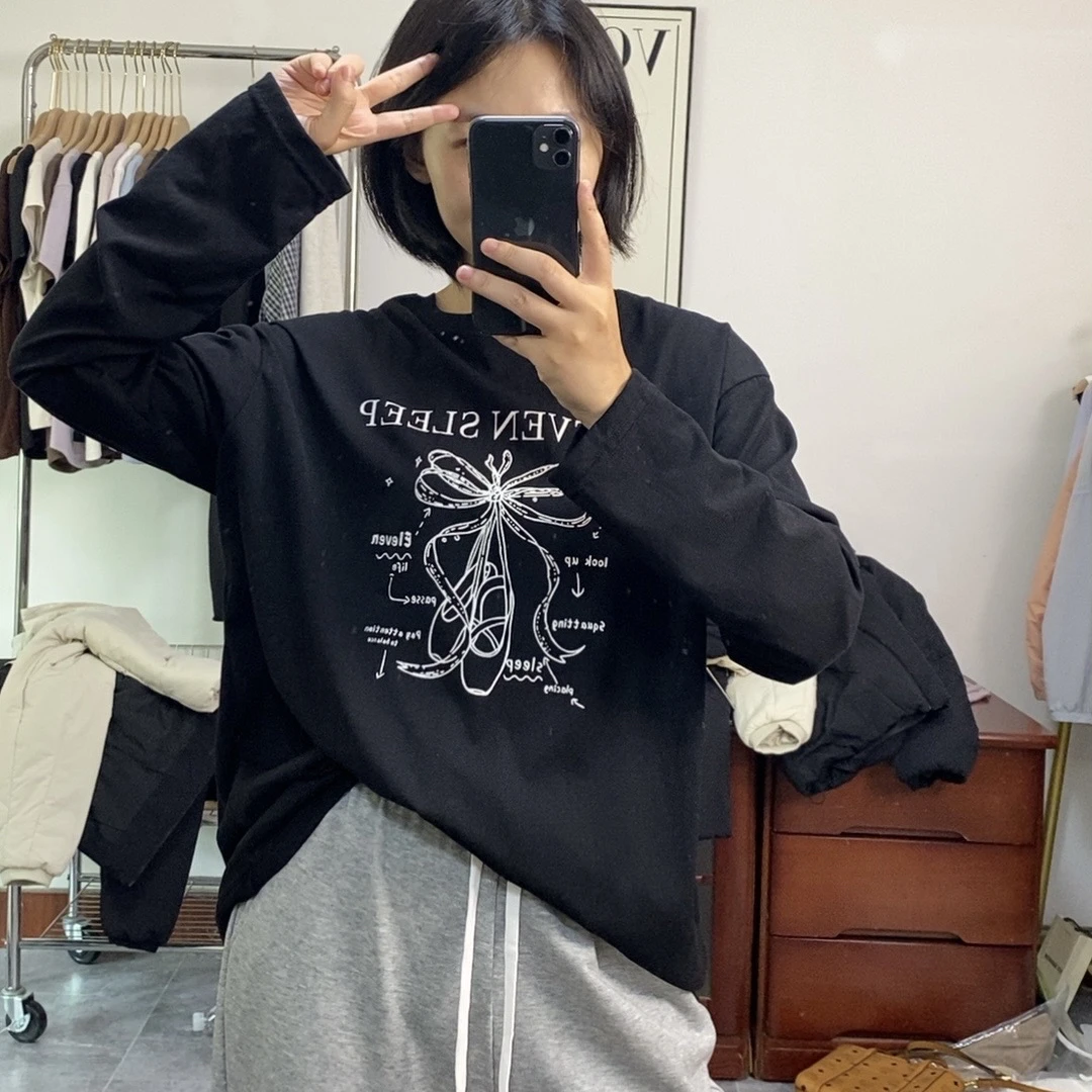芭蕾舞鞋｜韩代款雪花棉长袖T恤女，特价