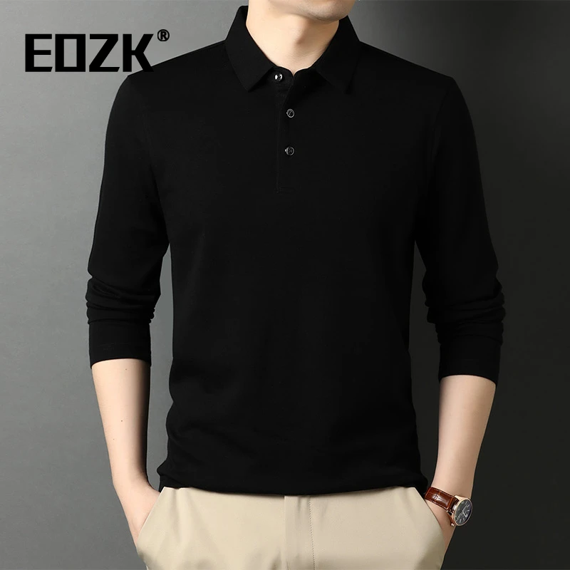 Eozk潮流商务翻领长袖T恤男2025秋季新款时尚休闲中年男装polo衫