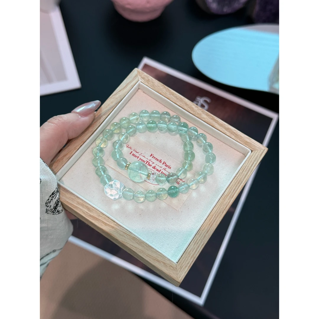 As【双溪翠】6mm绿萤石14mm顶珠双圈手串