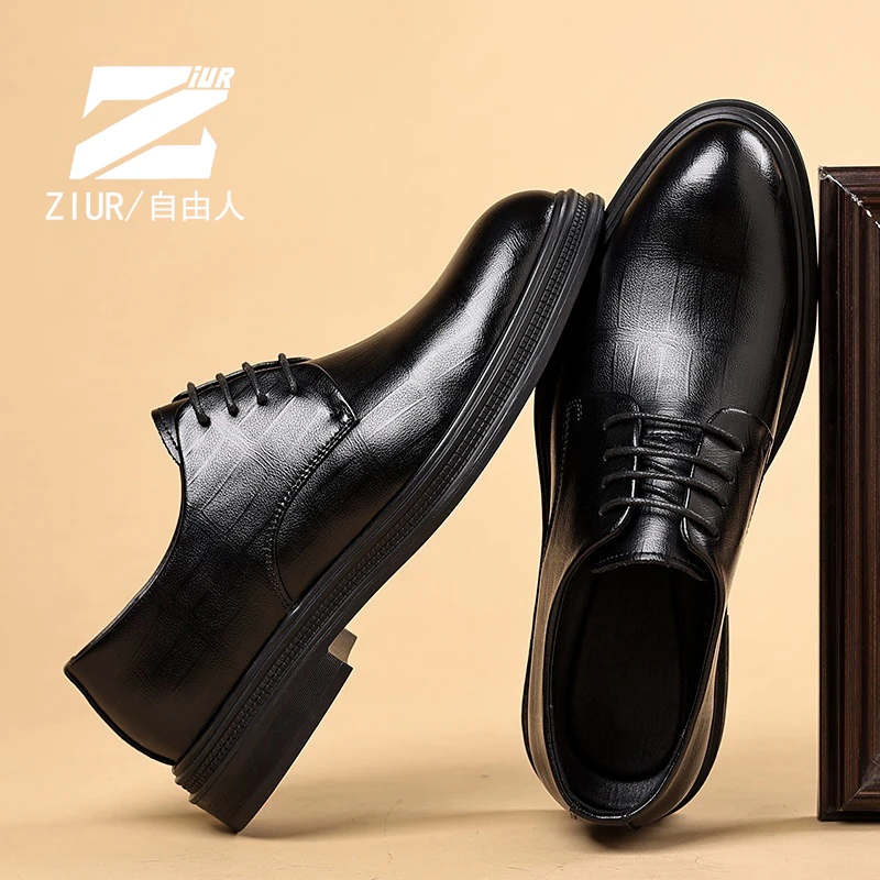 ZIUR/自由人男鞋英伦风秋冬季休闲正装皮鞋男士系带结婚新郎婚鞋