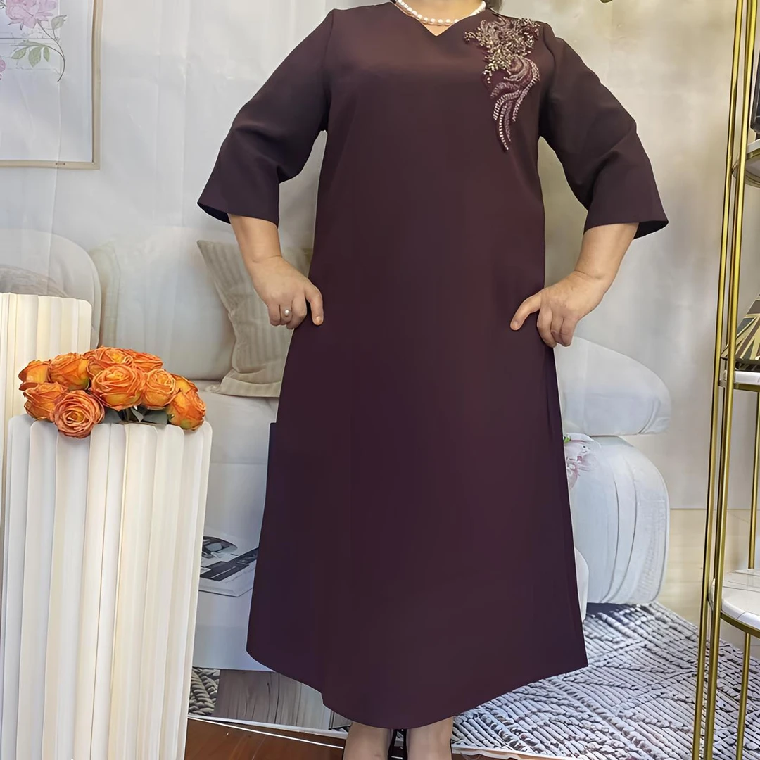 中腰圆领常规V领吸汗套头连衣裙紫色夏季裙子针织