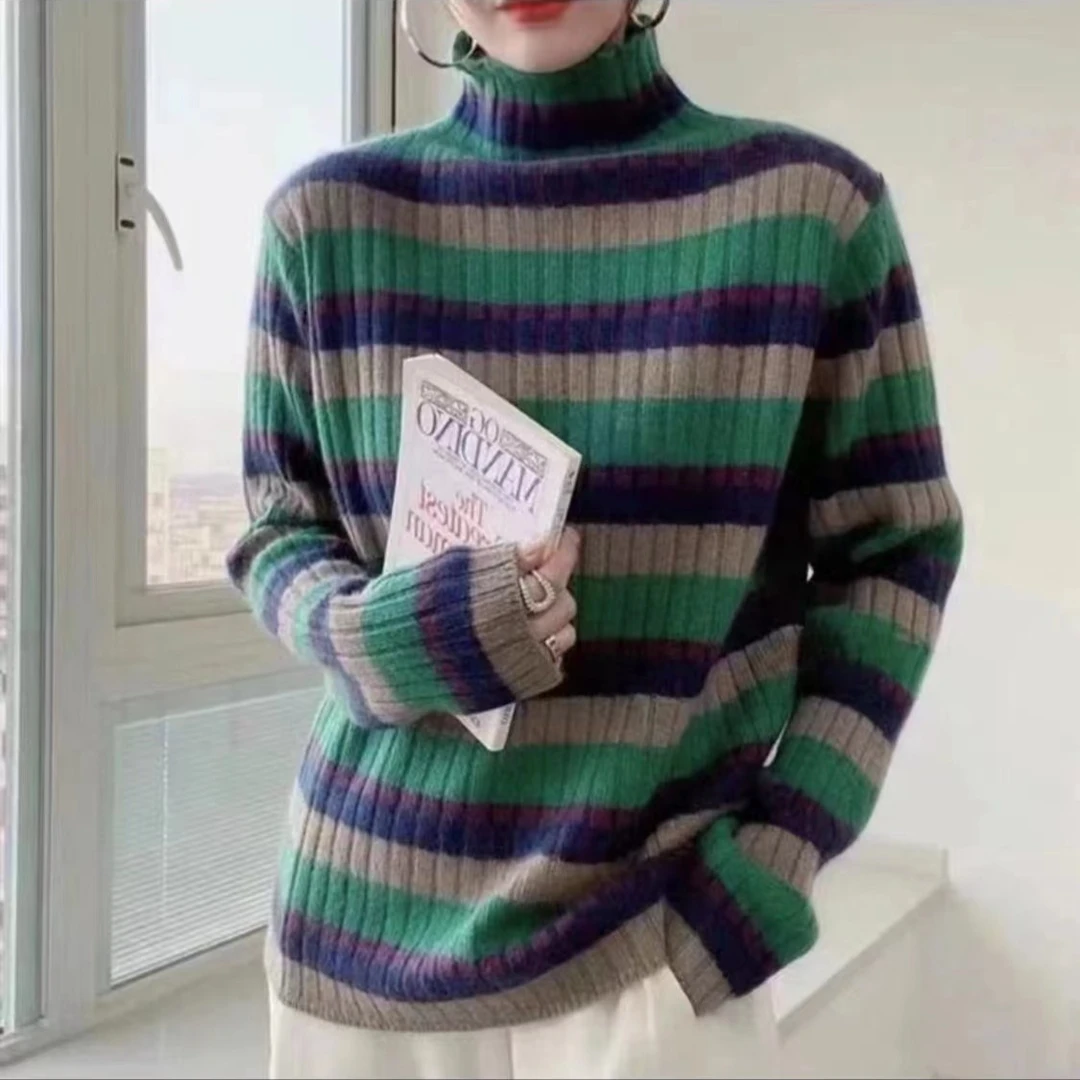 LF【琥珀绿 高端精品】秋冬半高领时尚百搭针织毛衣套头a262