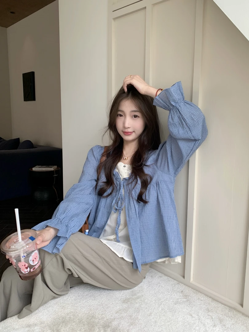 大码甜美减龄长袖假两件衬衫2025早春新款女装胖MM短款显瘦上衣女