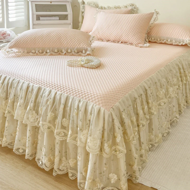 韩式公主风夏季床裙床笠款凉席三件套可机洗折叠防滑床罩空调软席