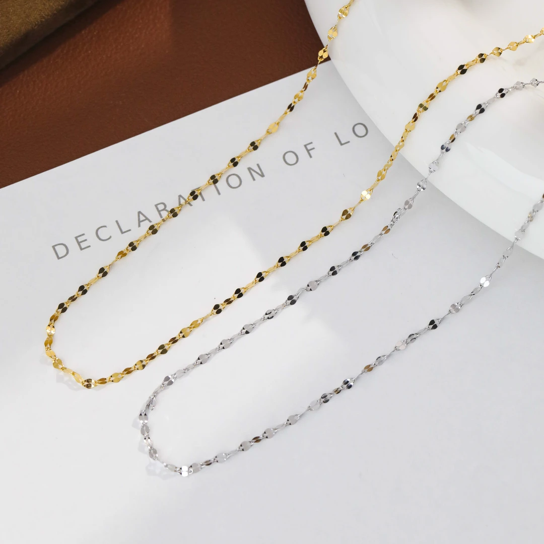 格格银楼 链子925银 瓦片嘴唇片片素链简约时尚高级锁骨链素链