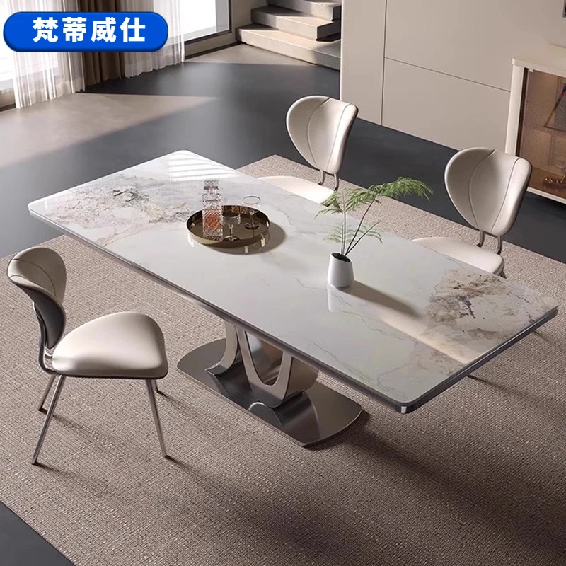 现代简约高端长方形餐厅意式极简家用饭桌轻奢奢石高档餐桌