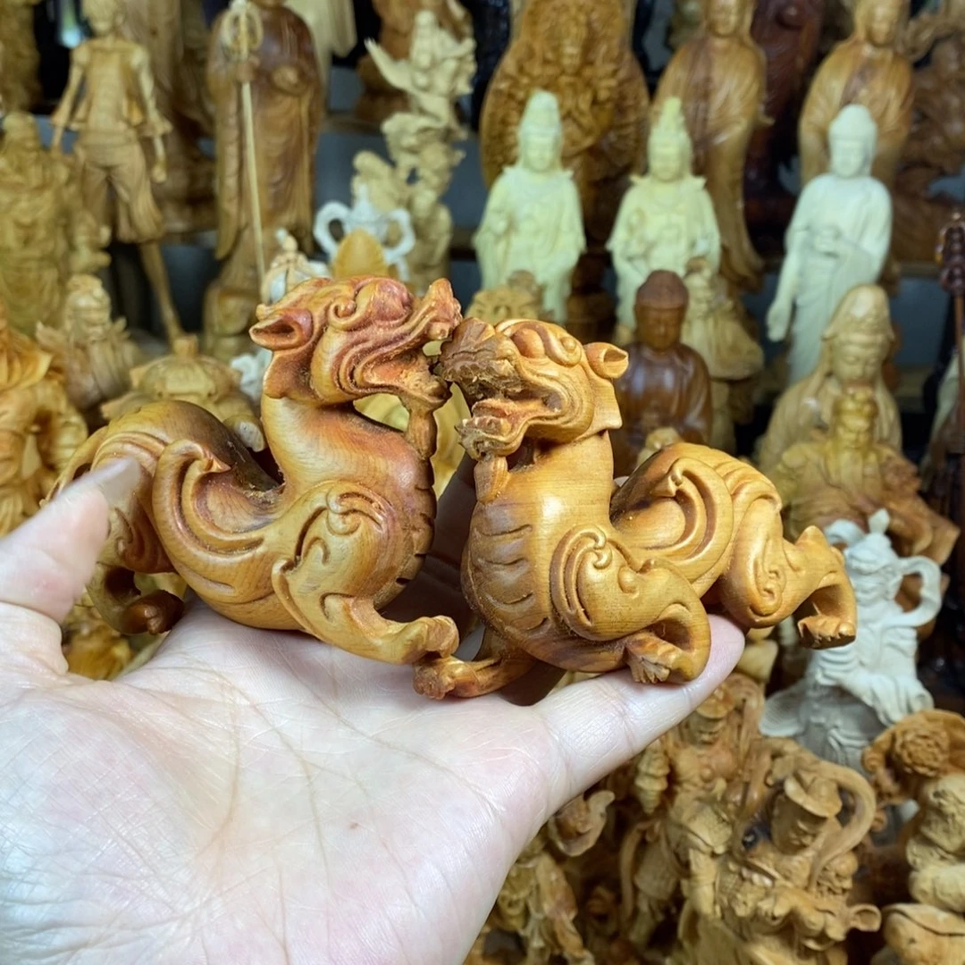 木崖柏10/7一对螭龙微瑕