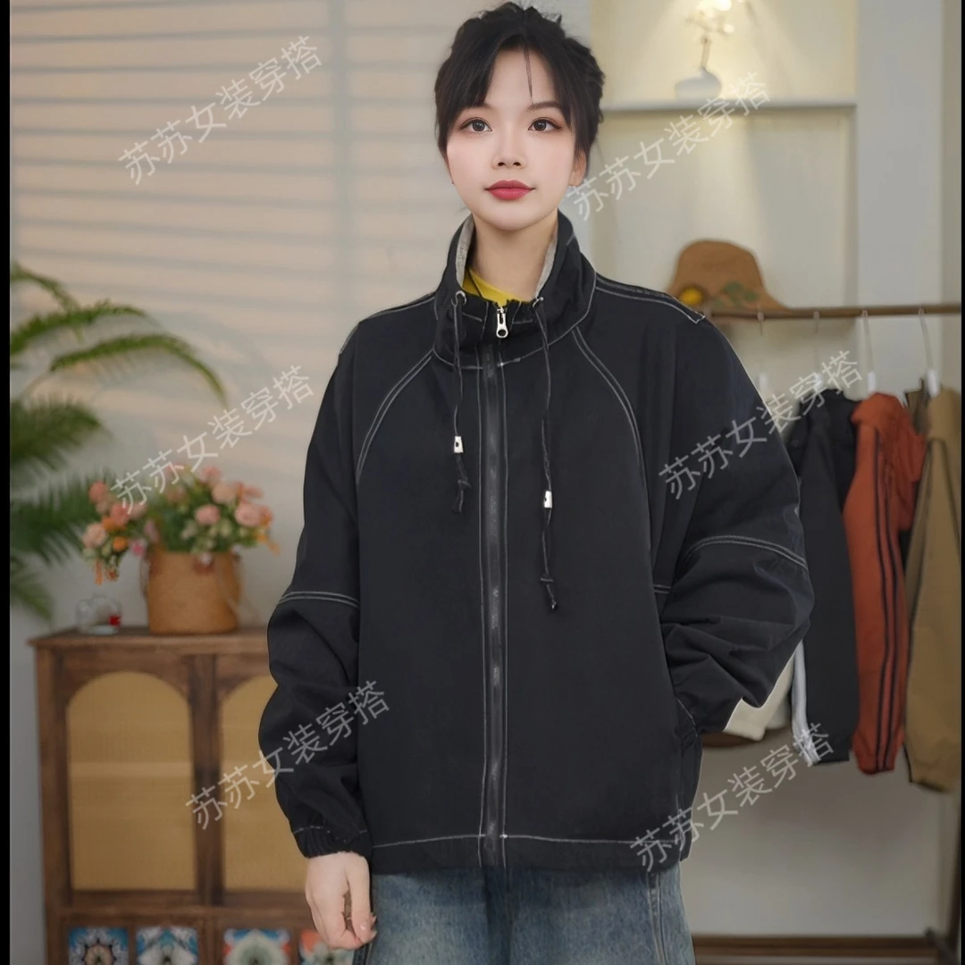 2025春季新款时尚短款明线设计斜纹纱卡棉舒适百搭女士外套
