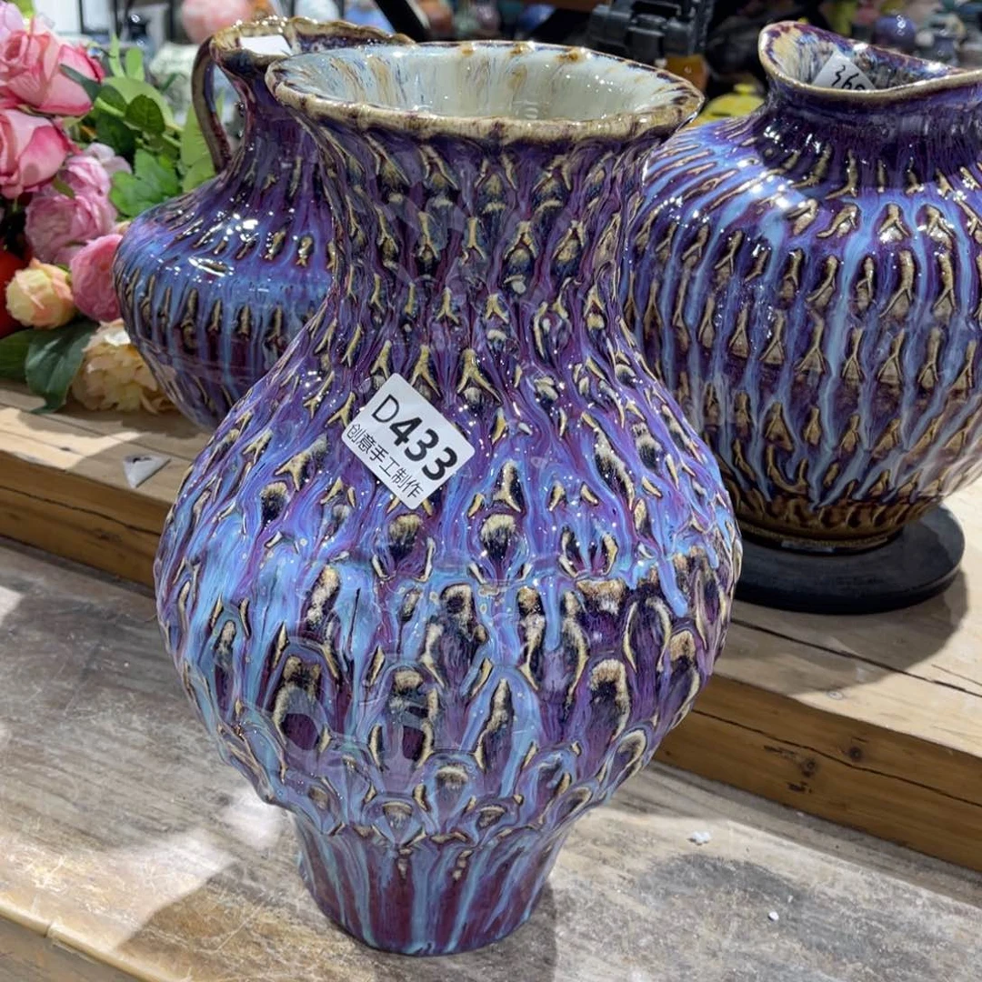 摆件陶瓷花瓶高35口8盘泥不退不换