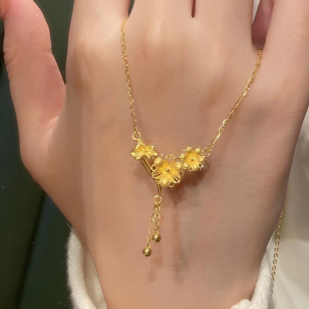 JIN BAI ZHENG 铜合金项链 时尚新中式花开似锦三生花项链女款
