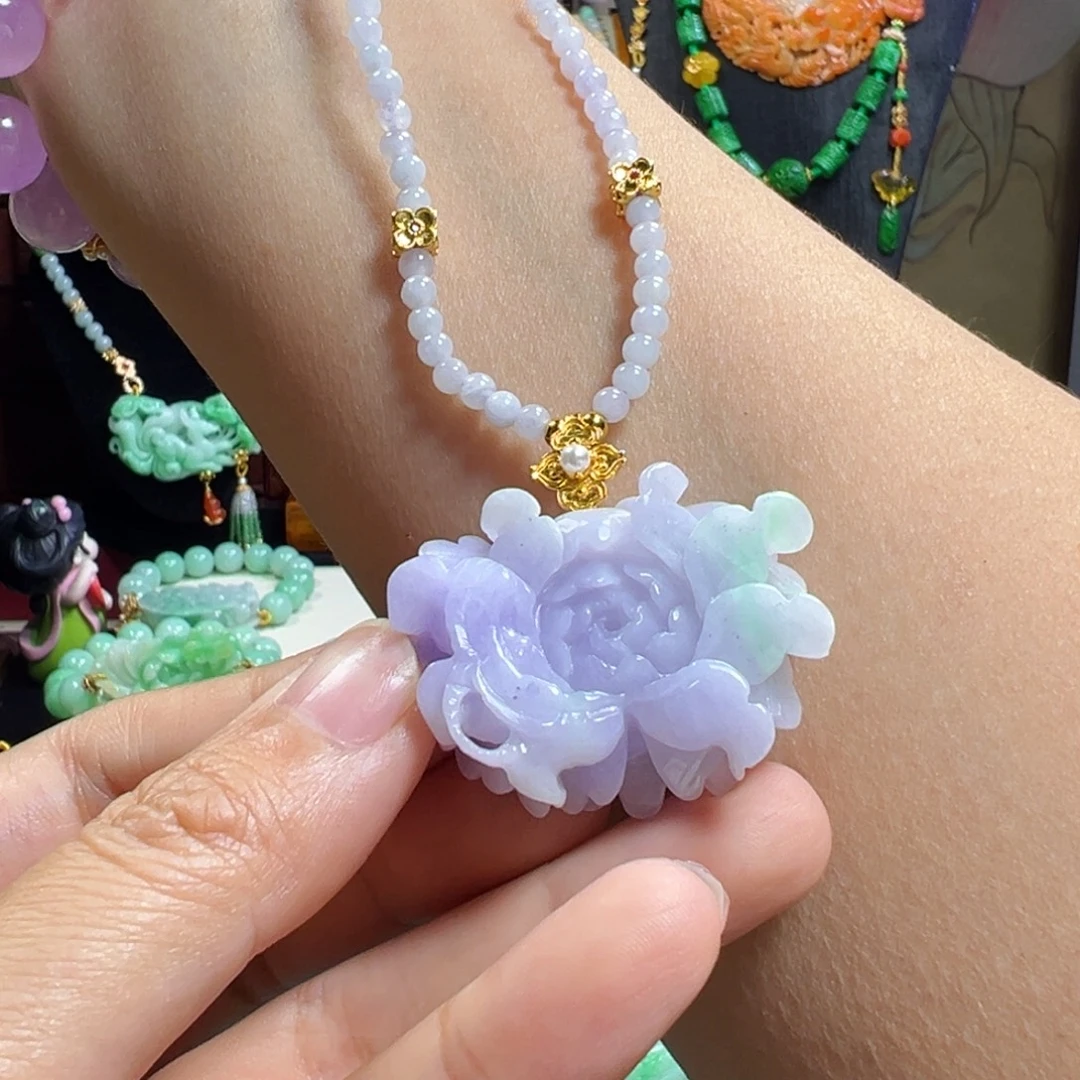 翡翠未镶嵌毛衣链冰紫