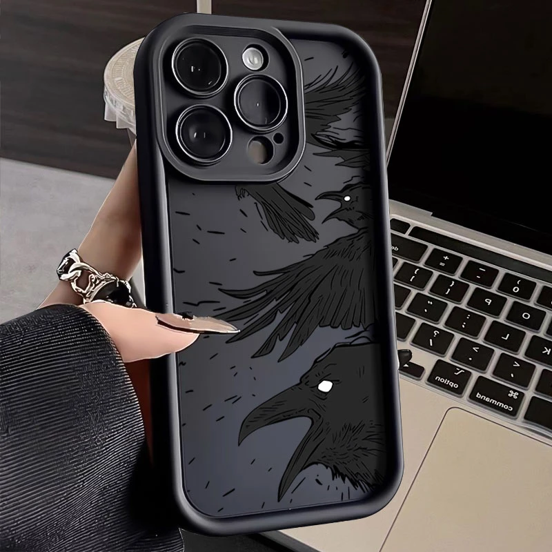瞳术乌鸦适用iphone16苹果手机壳15promax金刚砂14软13全包1211