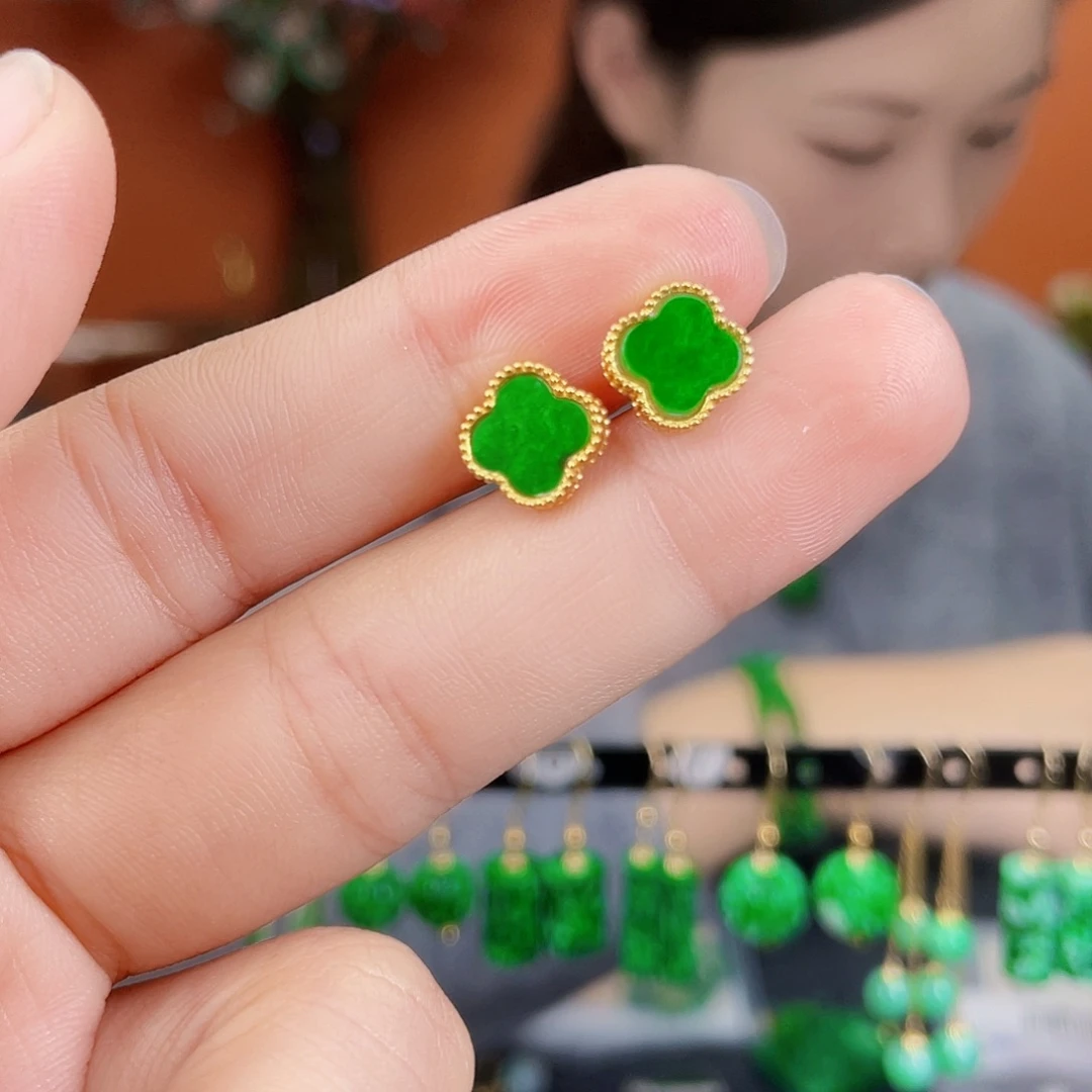 翡翠银S925镶嵌耳饰