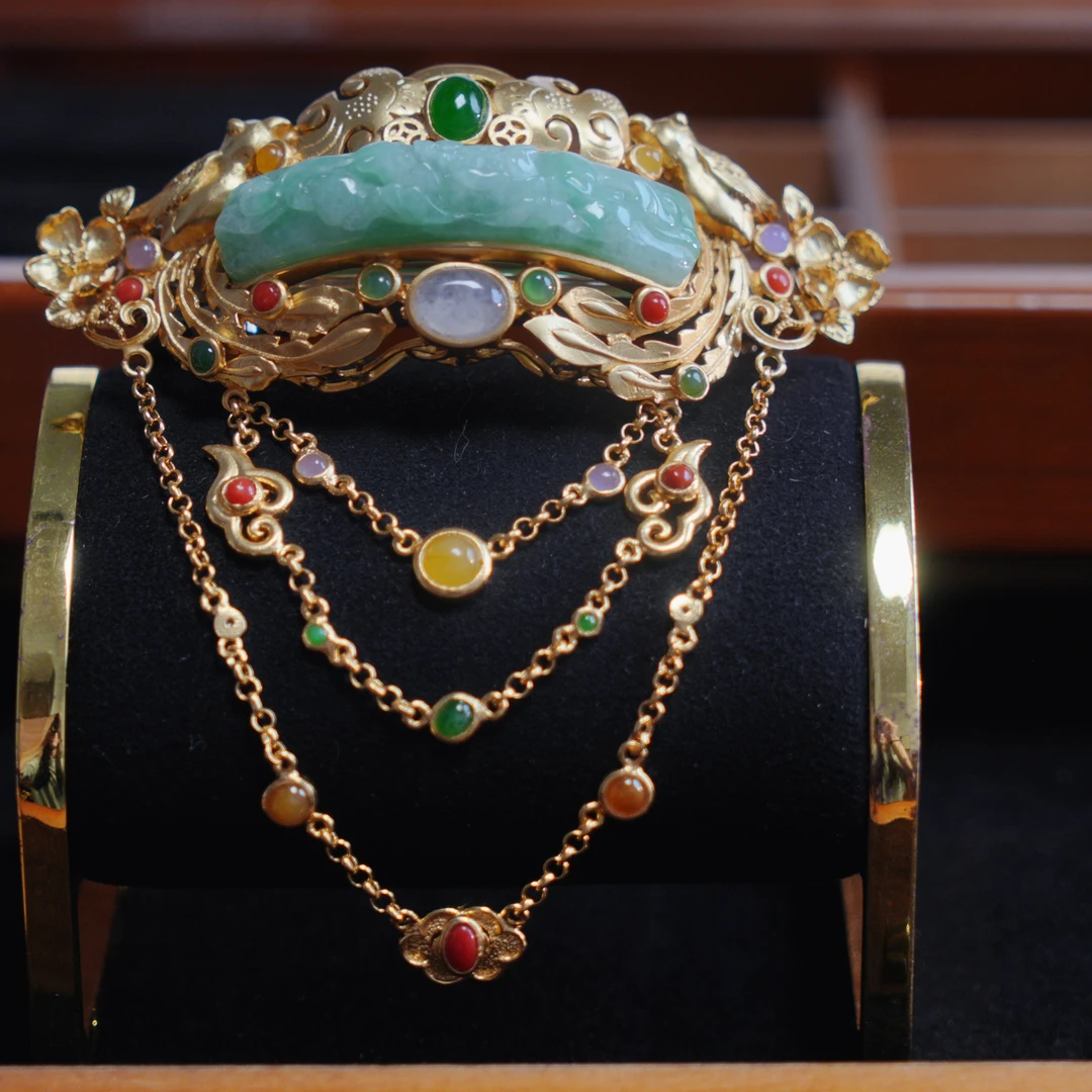 金玉华彩-翡翠牡丹花流苏发夹