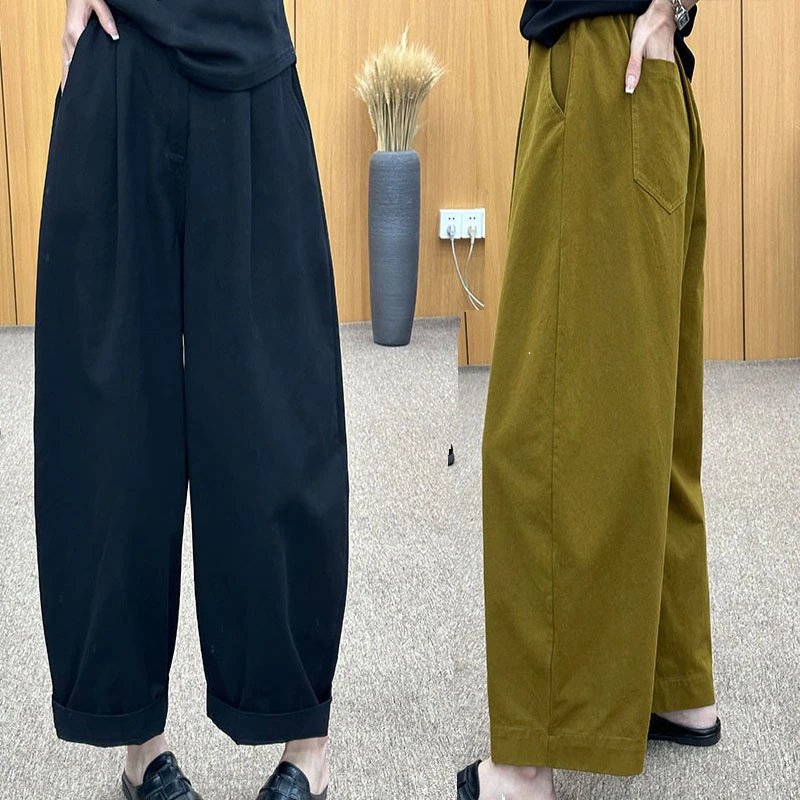 微胖mm大码休闲裤百搭春夏阔腿直筒裤韩版简约通勤薄款气球弯刀裤