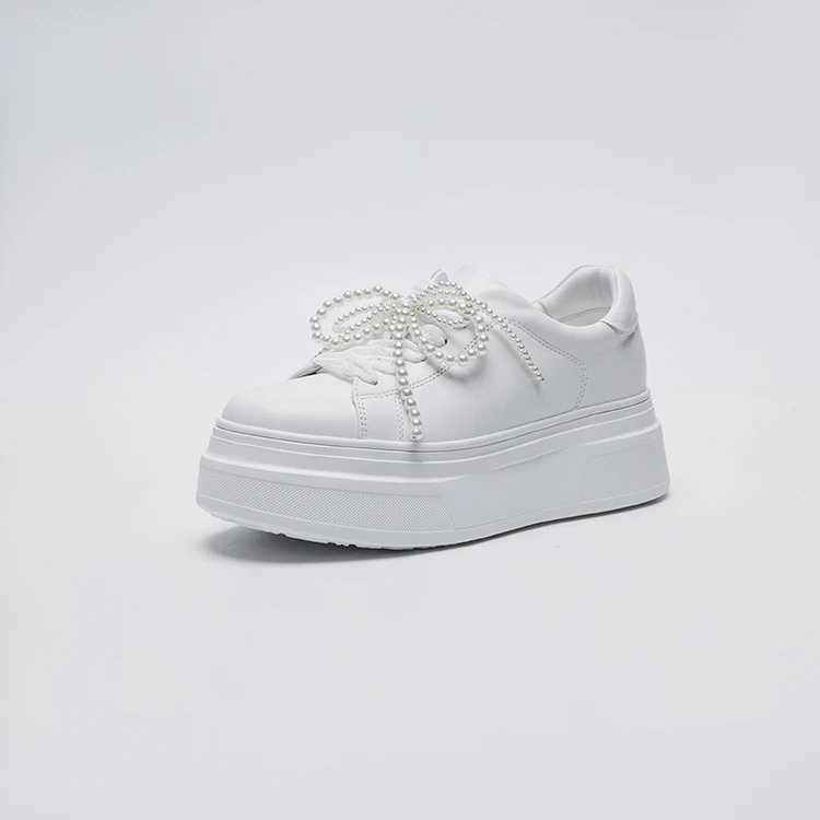 TXT【珠辉熠熠】时尚百搭厚底圆头女鞋运动白色夏季透气真皮春季