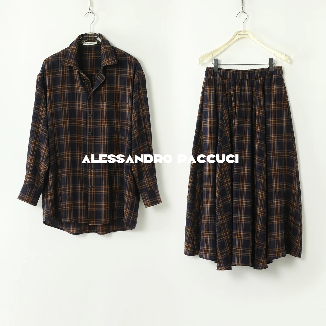 AP洛哥44085HC/43088QB【静笃】棉泡泡绉色织格子衬衫/半身裙2024秋