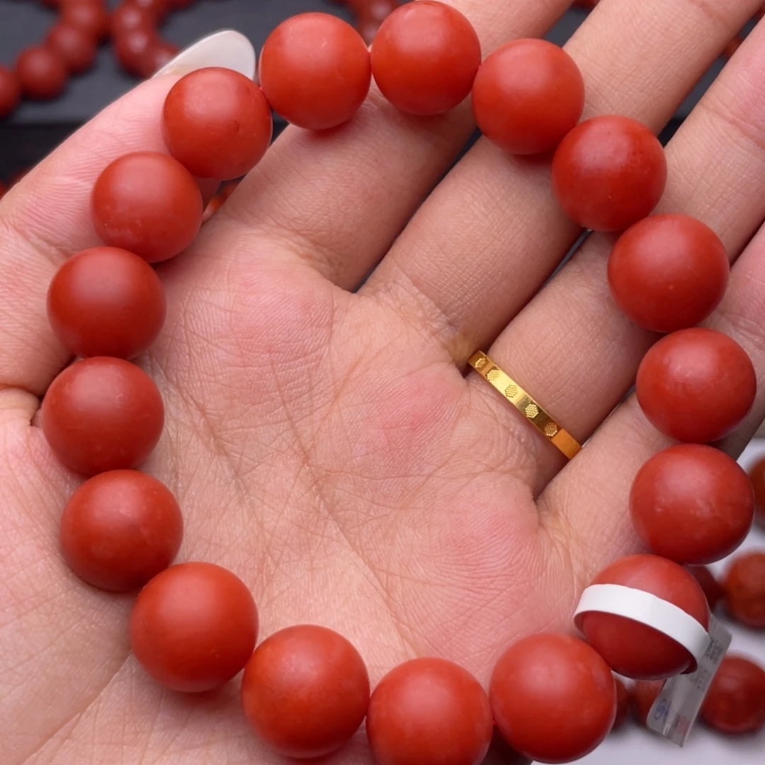 南红玛瑙未镶嵌手串Y12.6mm顶品收藏满红满肉锦红手串