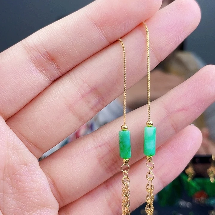 翡翠耳饰银S925镶嵌饰品