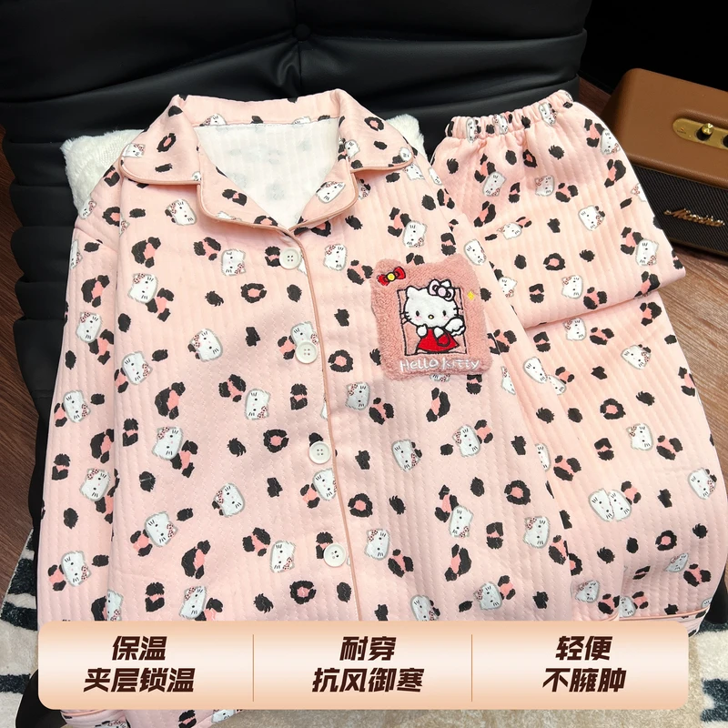 新款睡衣女甜美款秋冬保暖空气棉夹层加厚女士春秋长袖家居服套装