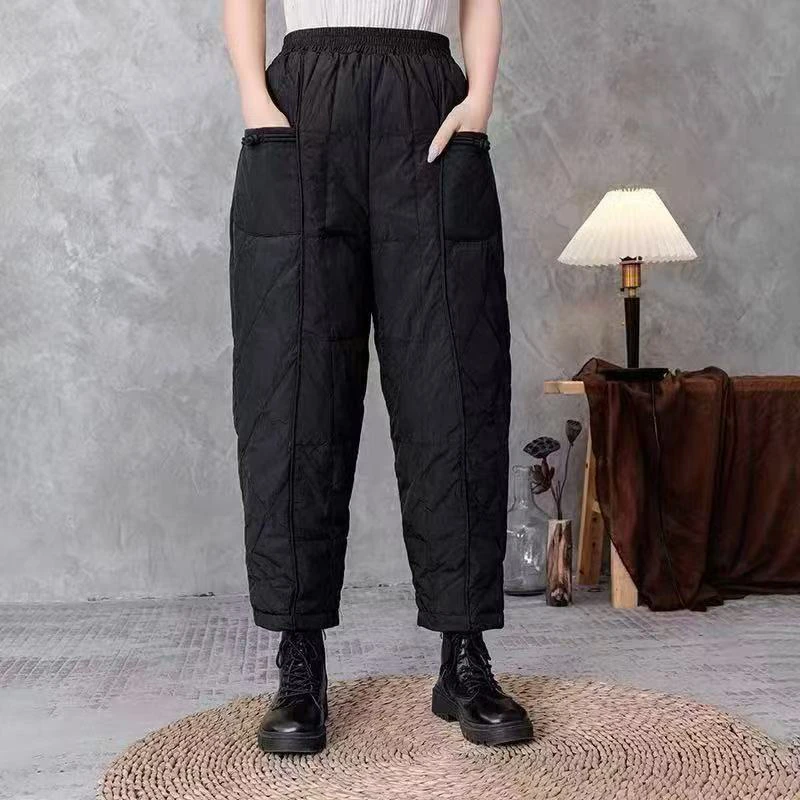 女士高腰拼接加绒加厚哈伦裤保暖舒适不臃肿