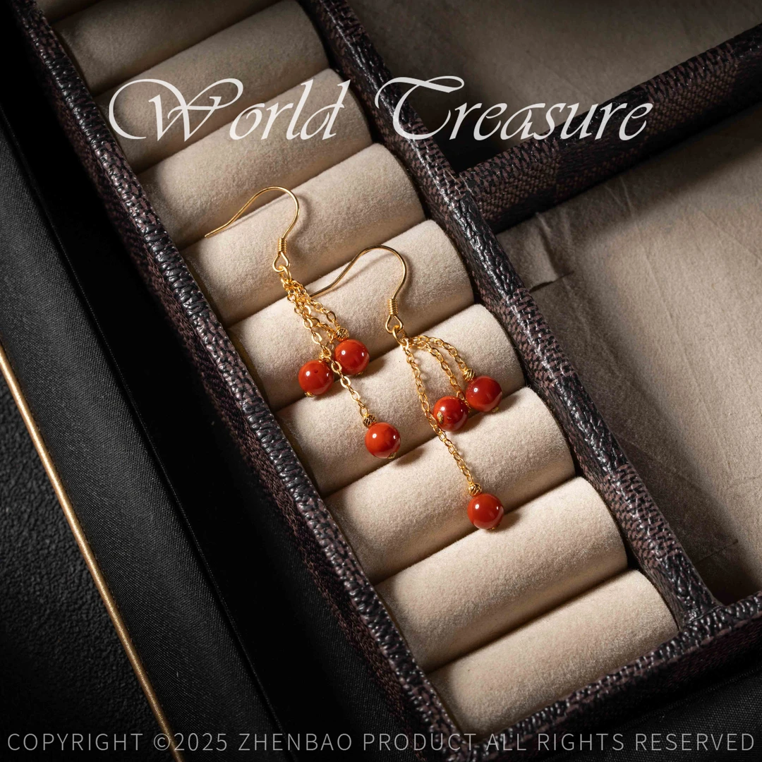 【世间臻宝】S925南红玛瑙圆珠耳钩/JS627/多样性发一对/5mm/20