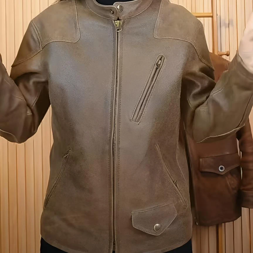 新款复古原生态毒液立领机车服重水洗石墨头层牛皮男士真皮皮衣