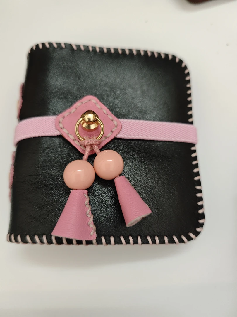 头层牛皮卡包黑粉色腰带款