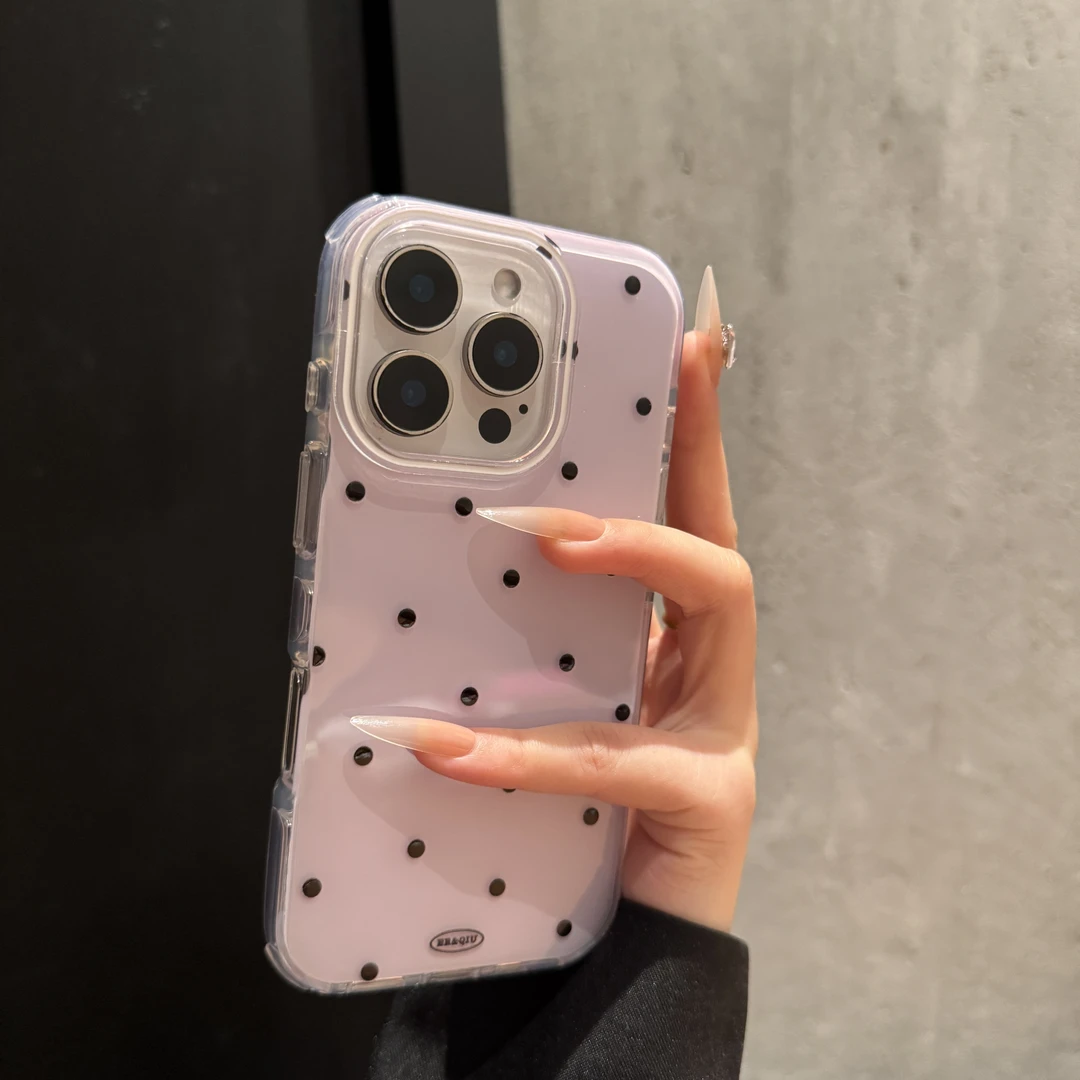 韩系简约黑波点适用苹果16promax手机壳时尚iPhone15小众14创意13