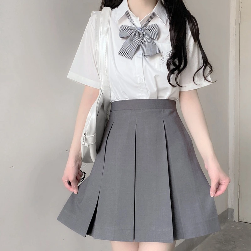 现货 JK制服裙八箱褶短裙学院风校供纯色高腰显瘦百搭半身裙